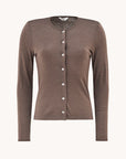 Cardigan i ull med silke  - Brun