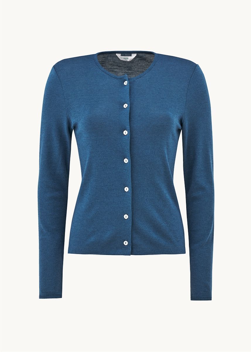 Cardigan i ull med silke  - Dongeriblå