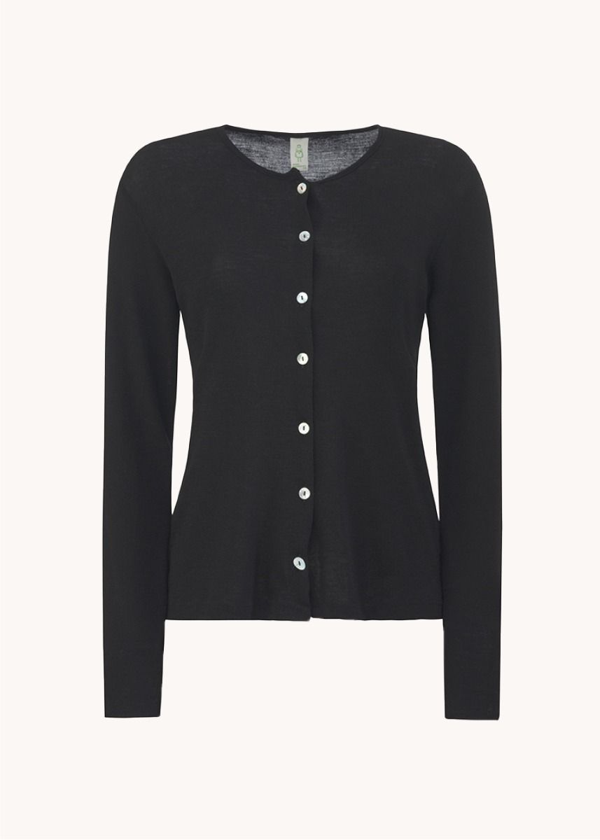 Cardigan i ull med silke - Svart