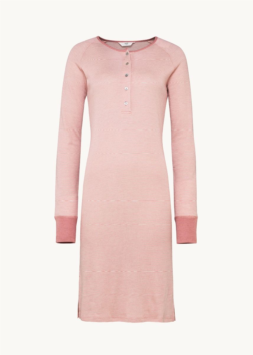 Nattkjole i ull med silke m/knapper - Lys rose/natur