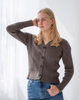 Ribbestrikket cardigan - Brun