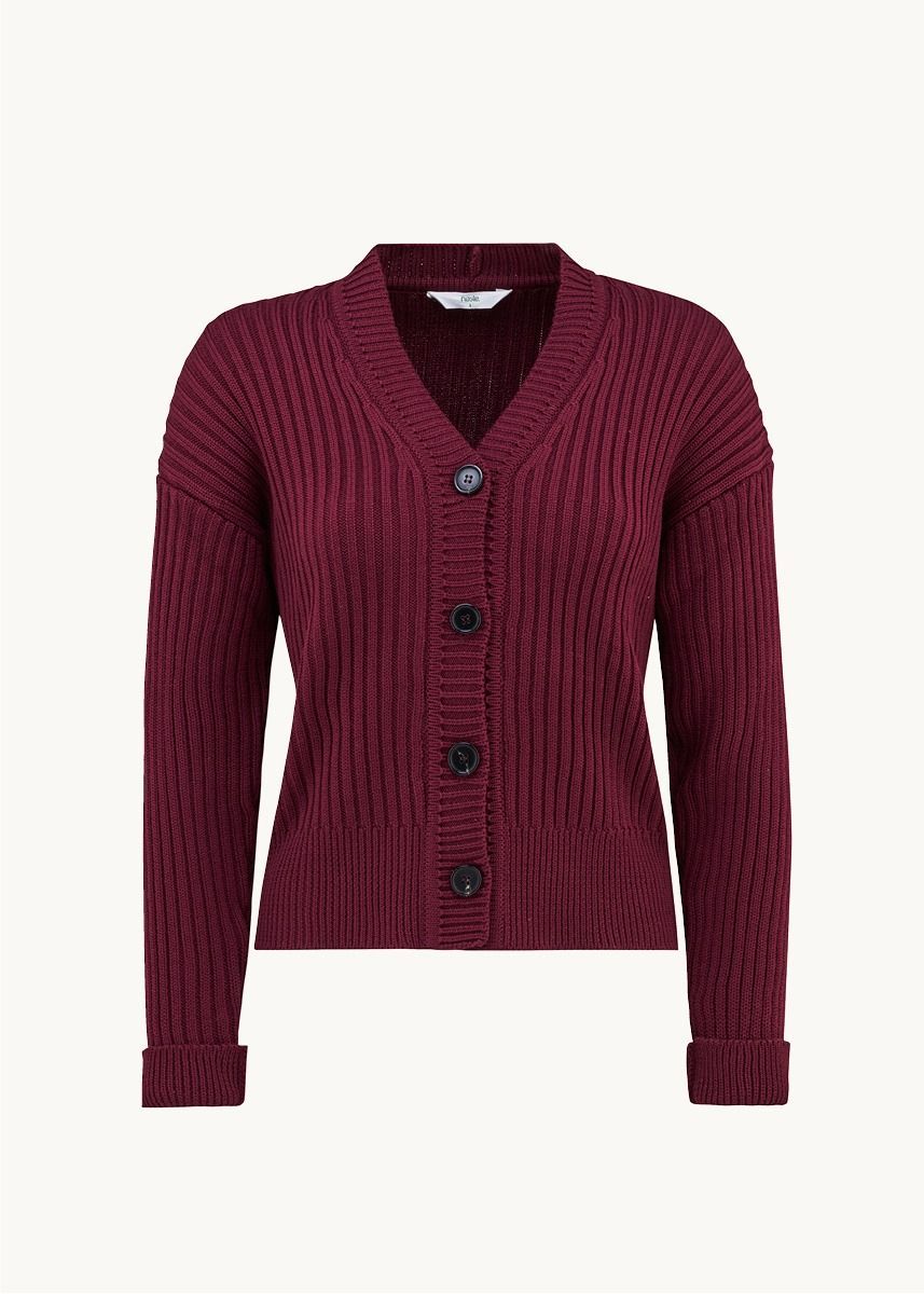 Ribbestrikket cardigan - Plommerød
