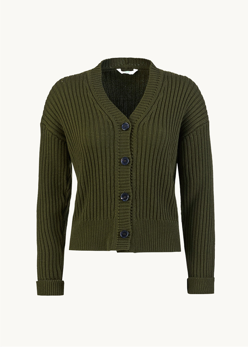 Ribbestrikket cardigan i ull