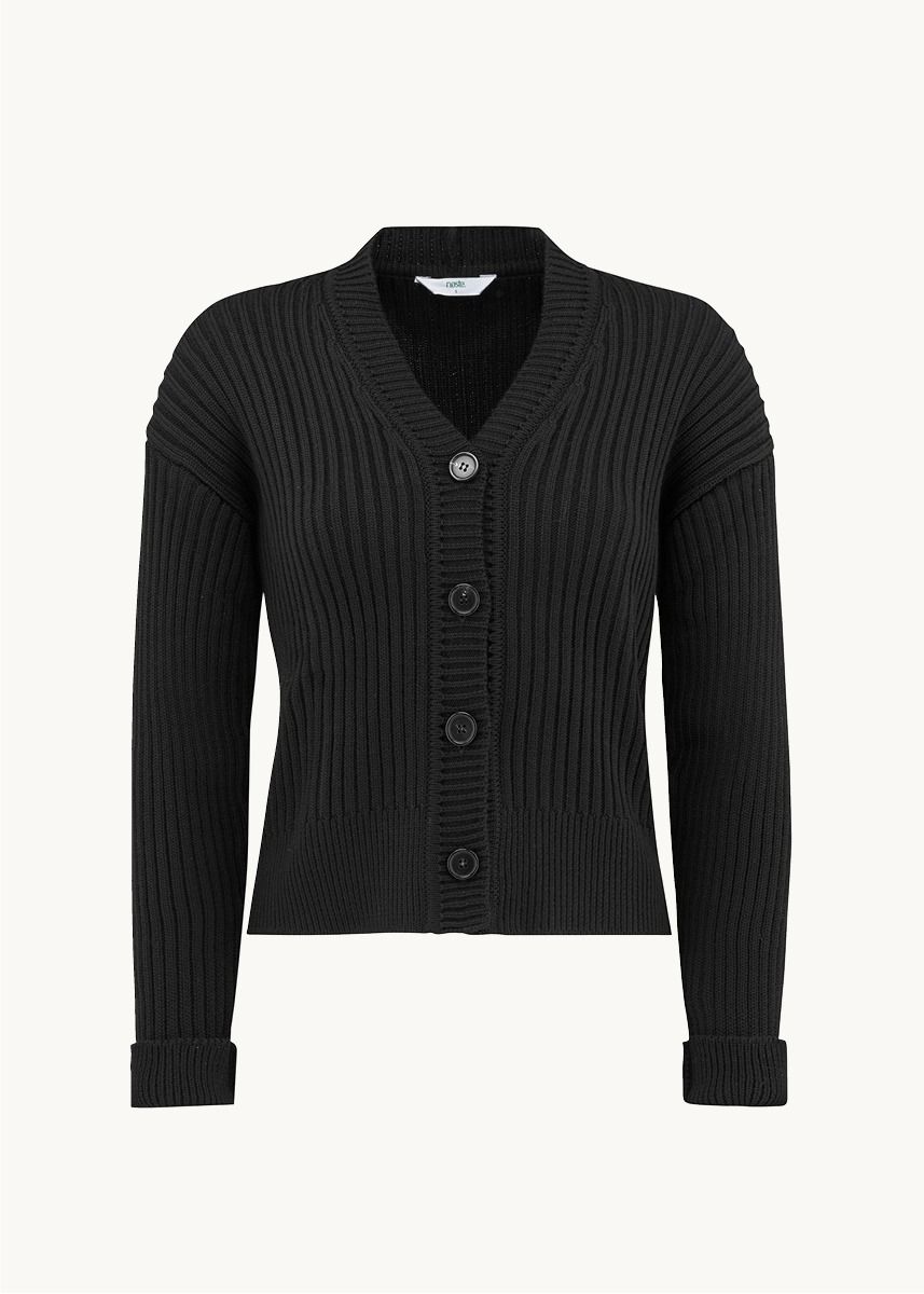 Ribbestrikket cardigan - Svart