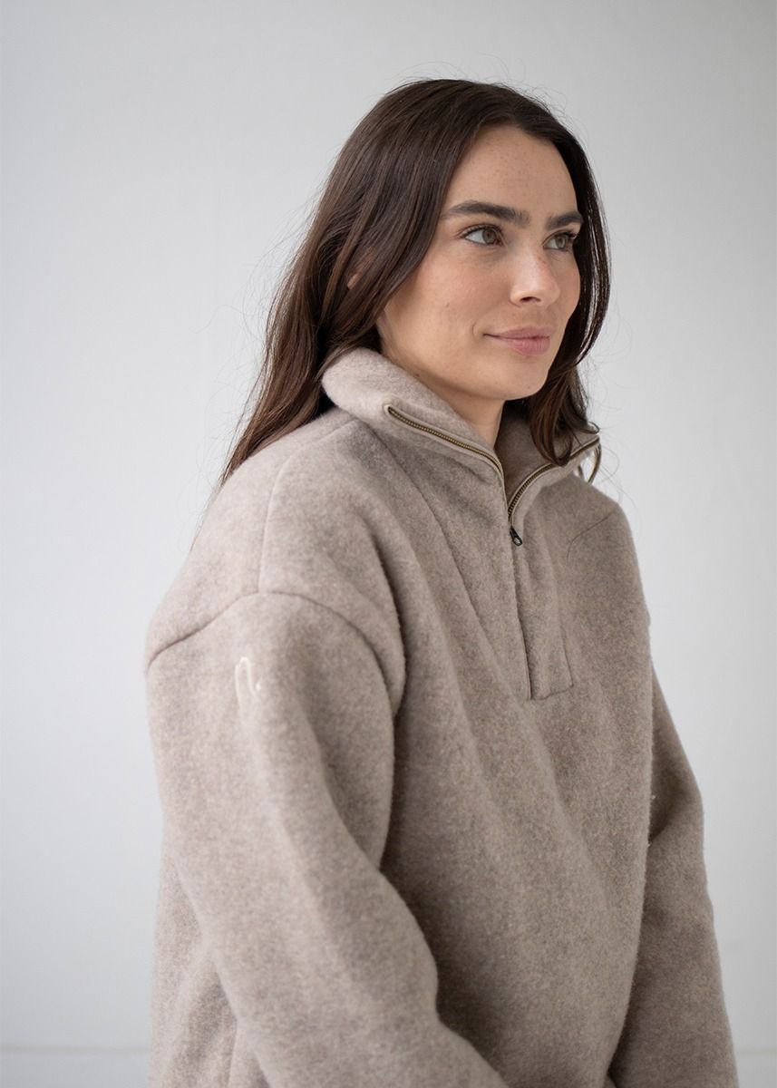 Genser i ullfleece med zip - Linfarget