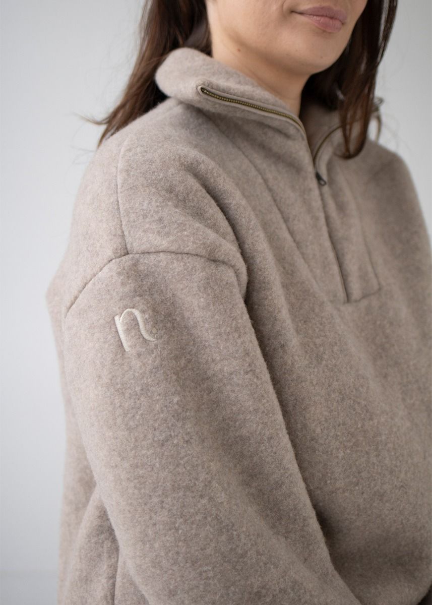 Genser i ullfleece med zip - Linfarget
