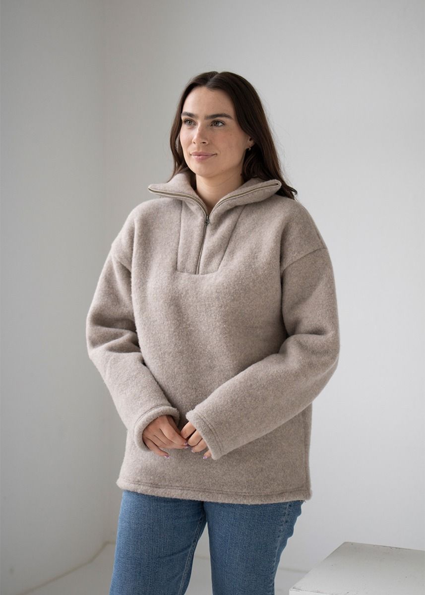 Genser i ullfleece med zip - Linfarget
