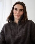 Genser i ullfleece med zip - Naturbrun