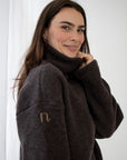 Genser i ullfleece med zip - Naturbrun