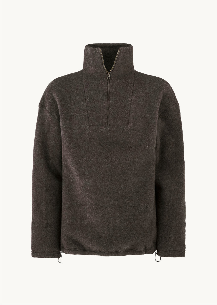 Genser i ullfleece med zip - Naturbrun