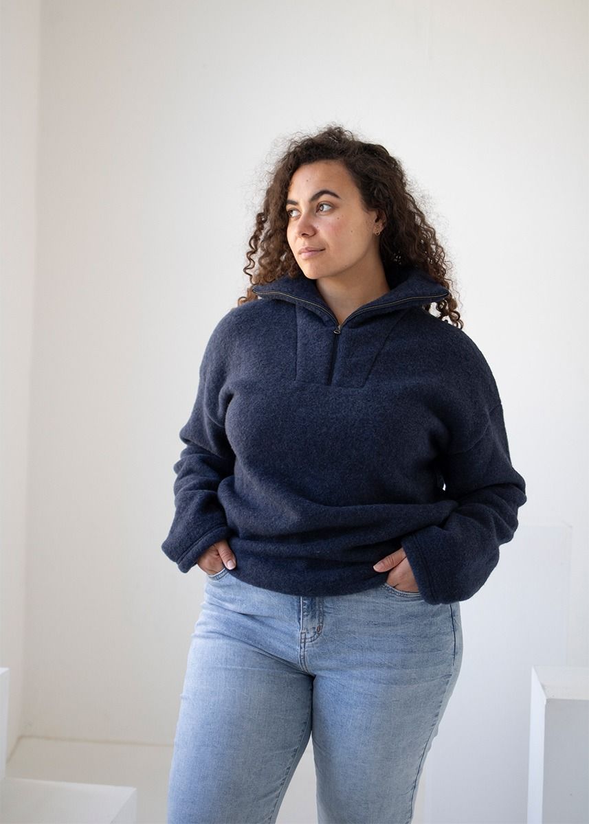Genser i ullfleece med zip - Midnattsblå - Blå/turkis