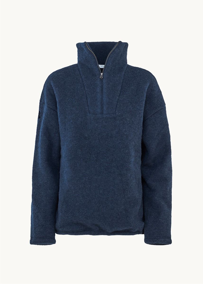 Genser i ullfleece med zip - Midnattsblå - Blå/turkis