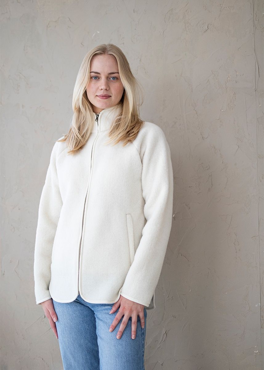 Jakke i ullfleece til dame - Hvit/natur
