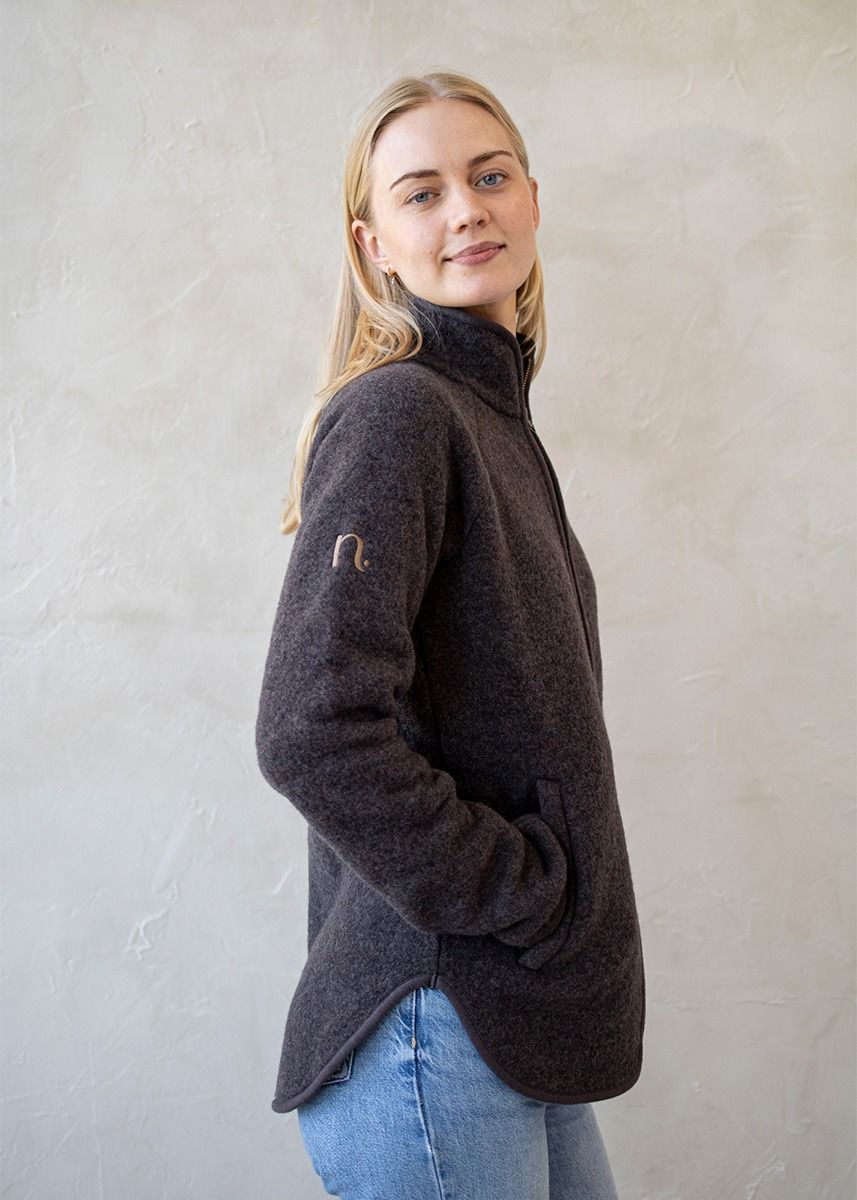 Jakke i ullfleece til dame - Naturbrun