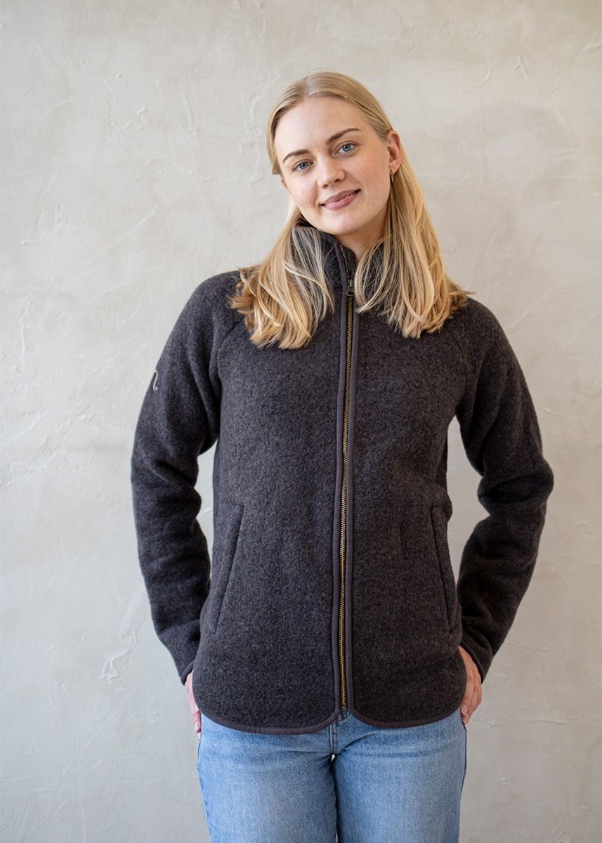Jakke i ullfleece til dame - Naturbrun