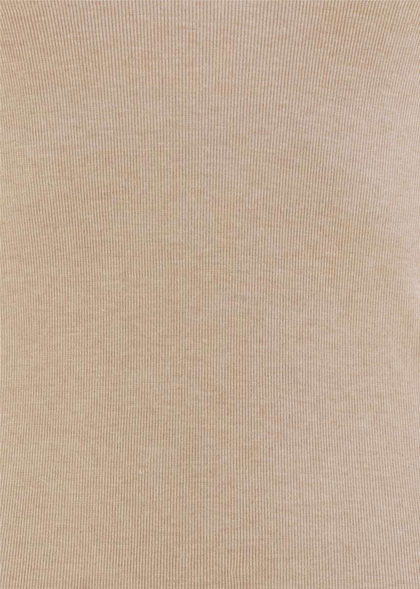Ulltrøye med V-hals, ull med silke lang - Latte - swatch