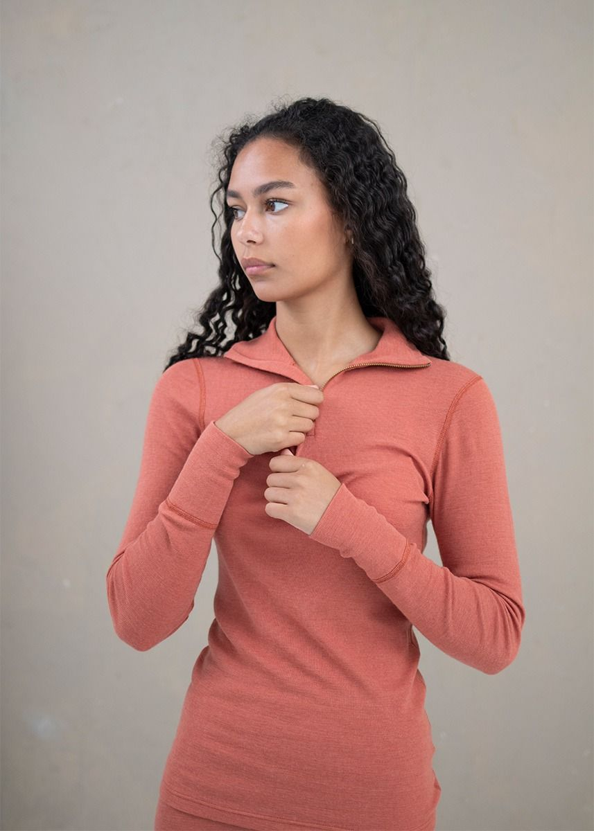 Høyhalset genser med glidelås i ull med silke, unisex