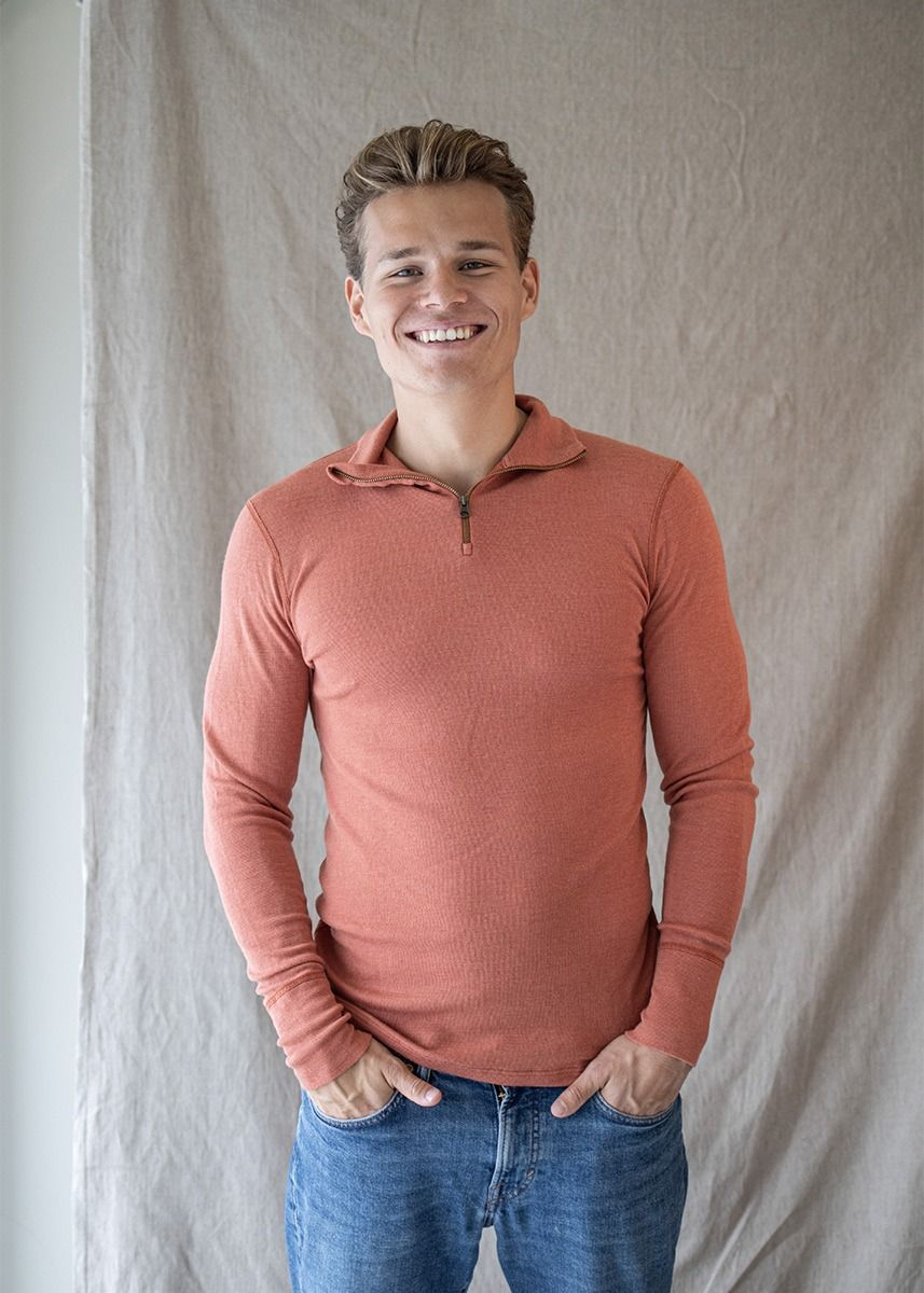 Høyhalset genser med glidelås i ull med silke, unisex