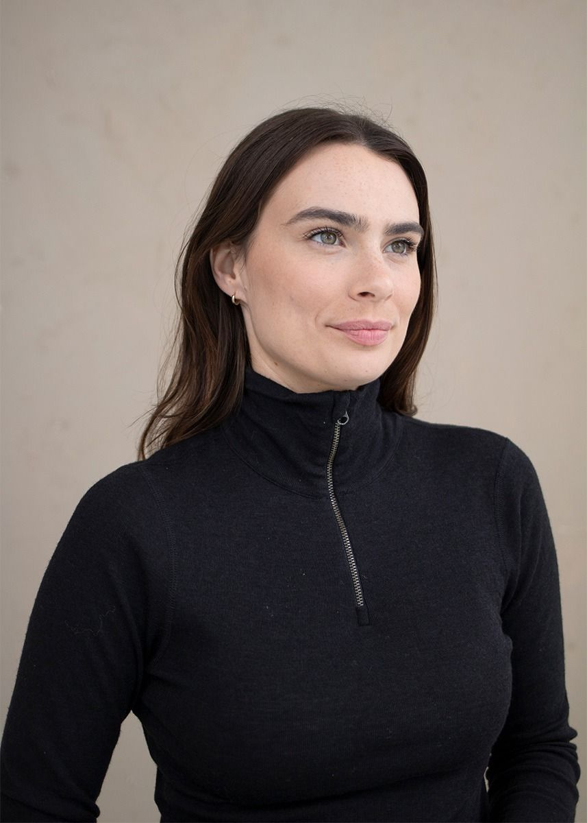 Høyhalset genser med glidelås i ull med silke, unisex