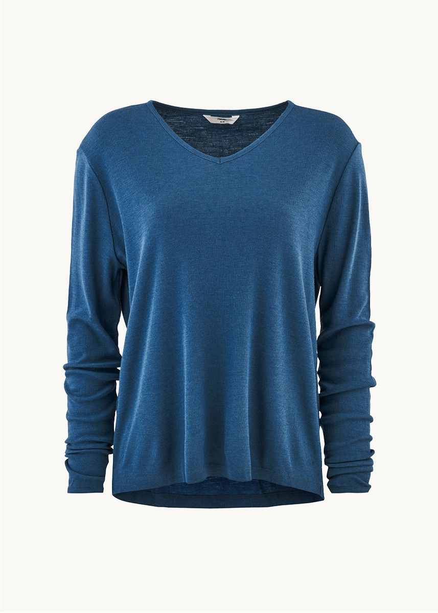 Løs genser med v-hals i ull med silke