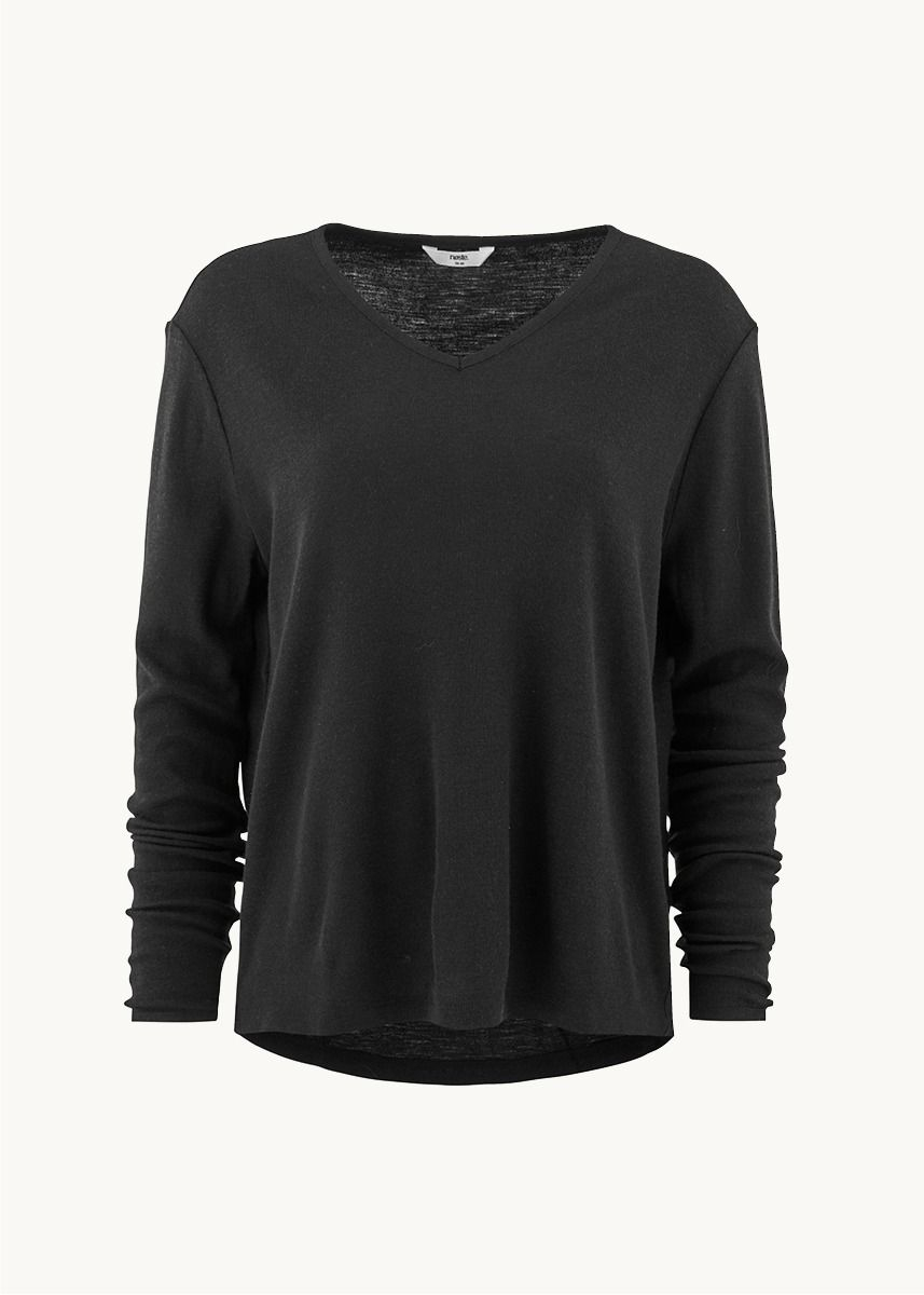 Løs genser med v-hals i ull med silke