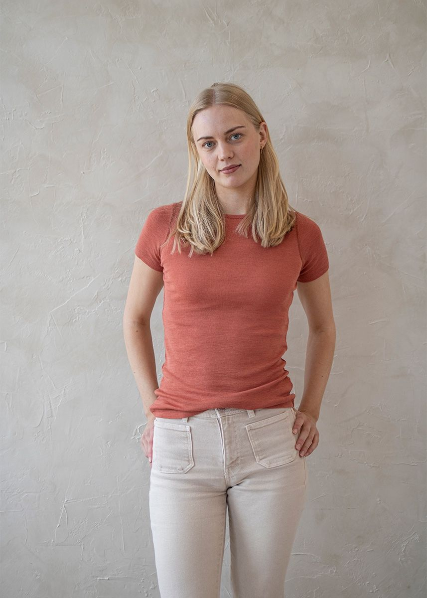 T-skjorte i ull med silke, dame