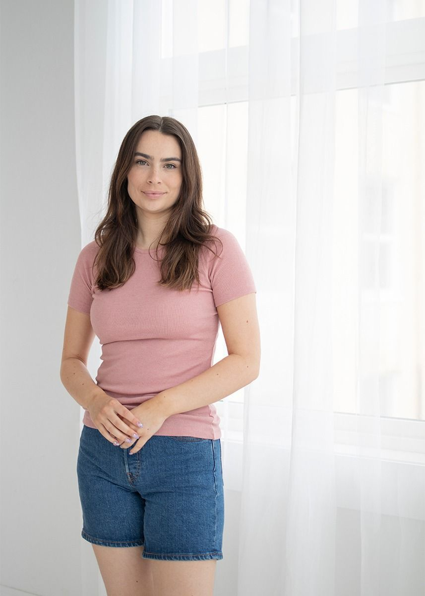 T-skjorte i ull med silke, dame