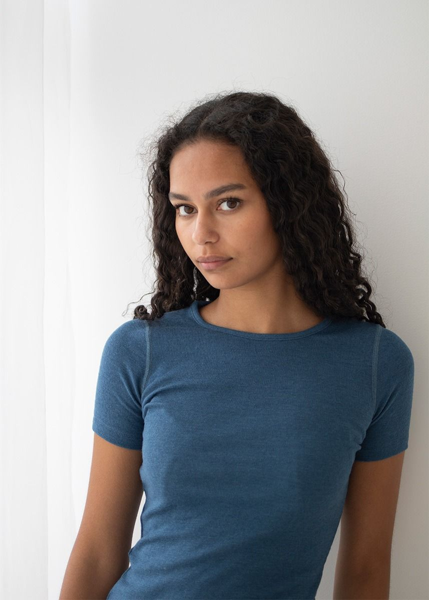 T-skjorte i ull med silke, dame