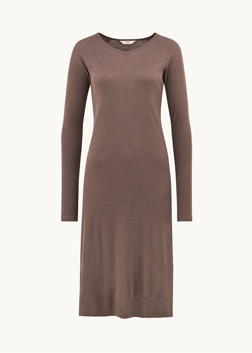 Kjole i finull med silke og v-hals 