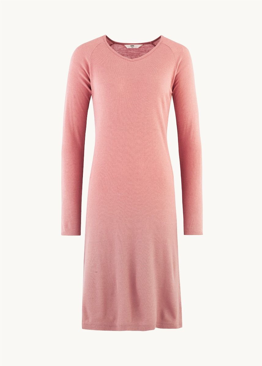 Kjole i finull med silke og v-hals