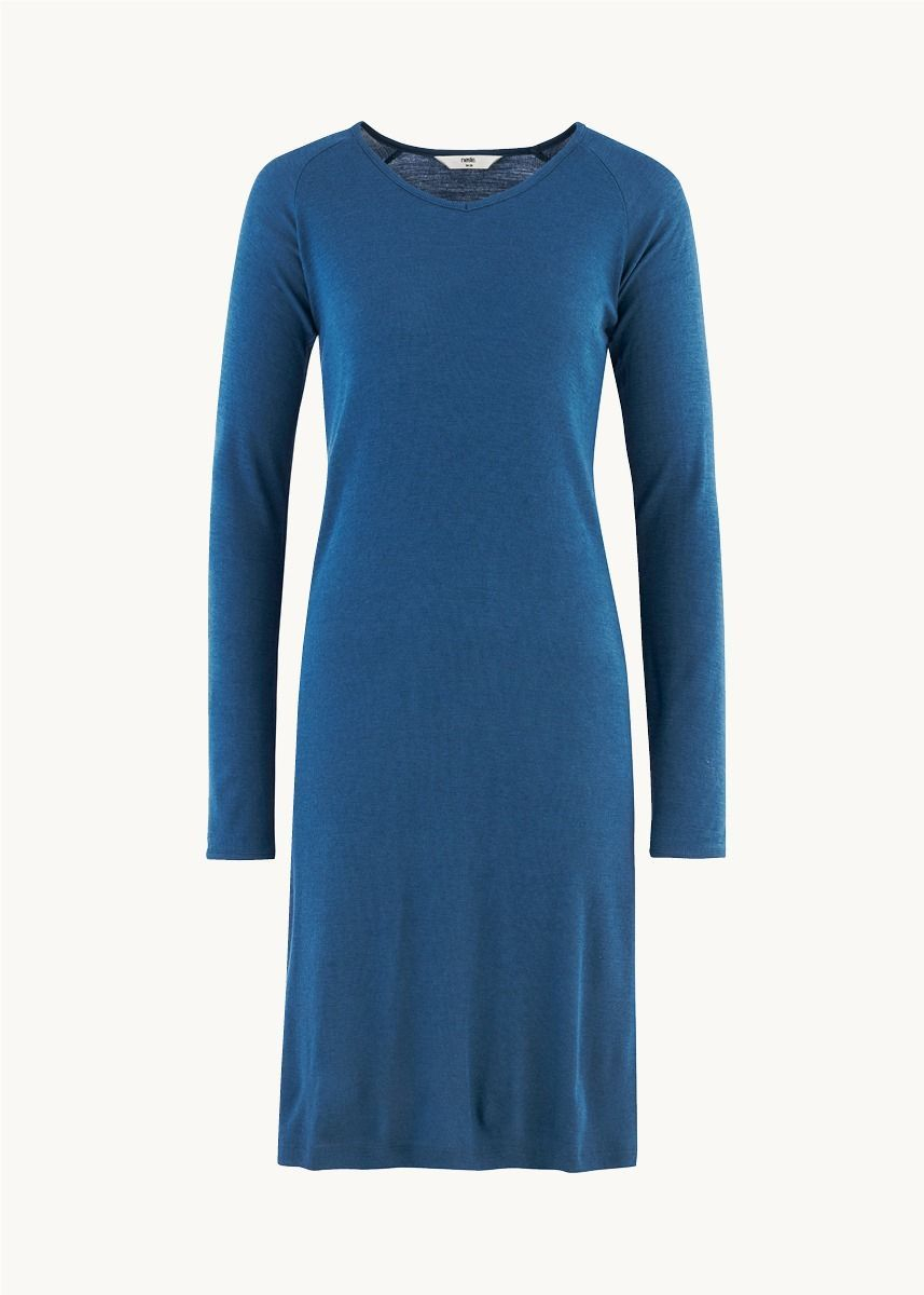 Kjole i finull med silke og v-hals 