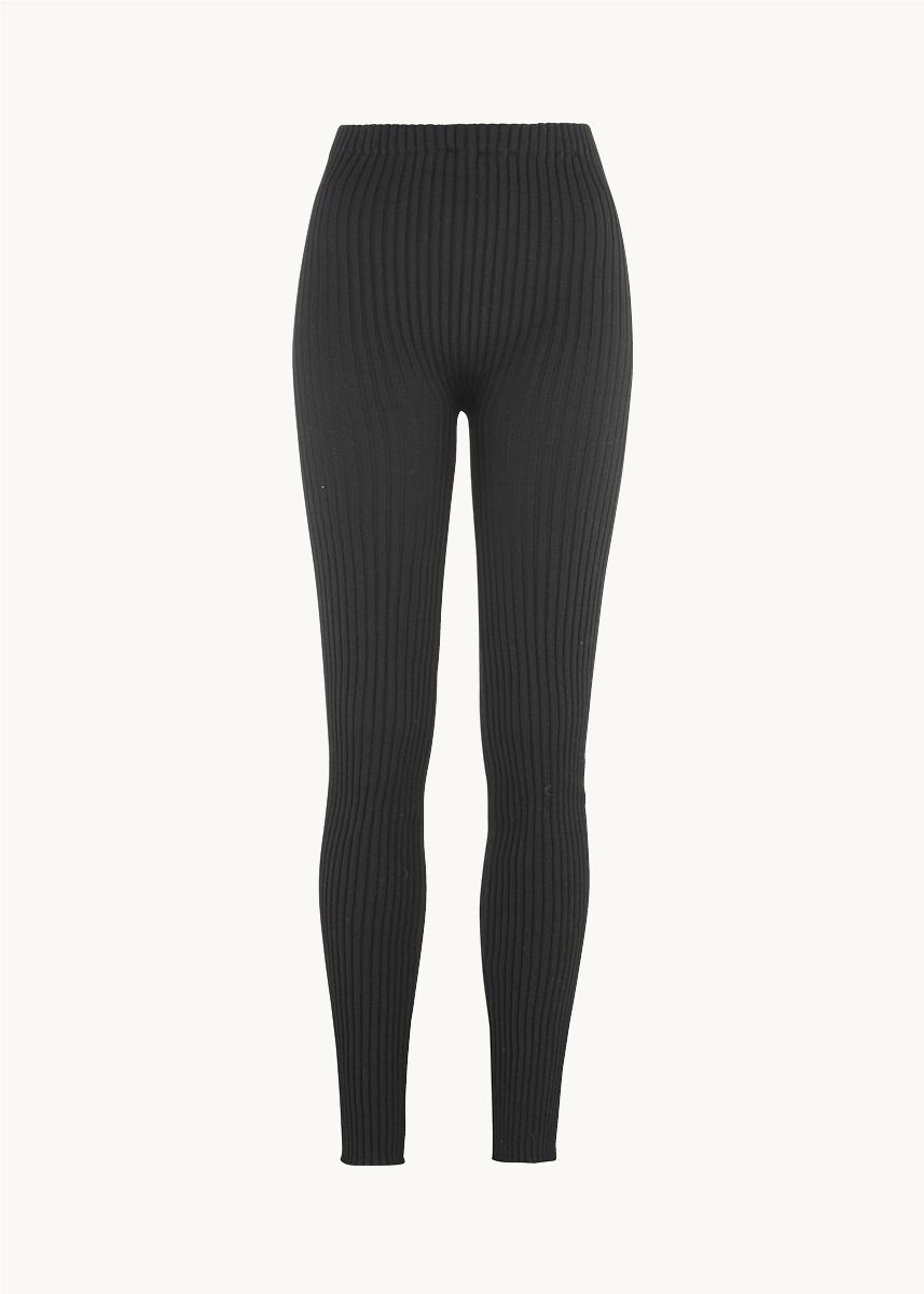 Ribbestrikket leggings i ull